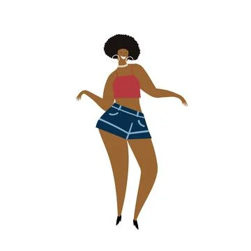 Vector hand drawn illustration of fun carribean or black woman dancing salsa Illustrazione stock