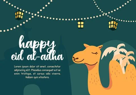 Vector hand-drawn illustration of Happy Eid Al Adha Illustration