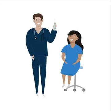 Vector hand drawn illustration of immunication vaccination concept. Caucasion Stock Illustration