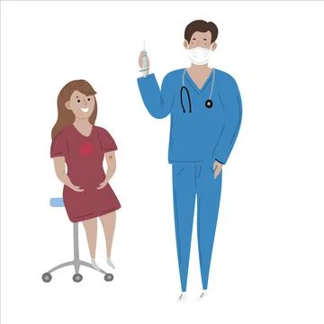 Vector hand drawn illustration of immunication vaccination concept. Caucasion Stock Illustration