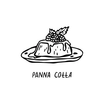 Vector hand-drawn illustration of Italian cuisine. Panna Cotta Stock Illustration