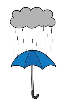 Vector hand-drawn illustration of it's raining and opened umbrella. Illustrazione stock