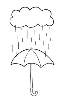 Vector hand-drawn illustration of it's raining and opened umbrella. Illustrazione stock