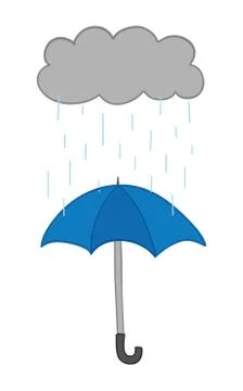 Vector hand-drawn illustration of it's raining and opened umbrella. Stock Illustration