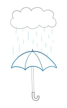 Vector hand-drawn illustration of it's raining and opened umbrella. 库存插图