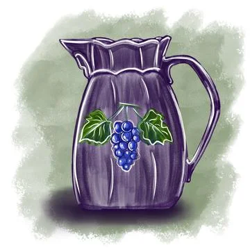 Vector hand drawn illustration of a jar of purple color with a drawn sprig of Stock Illustration