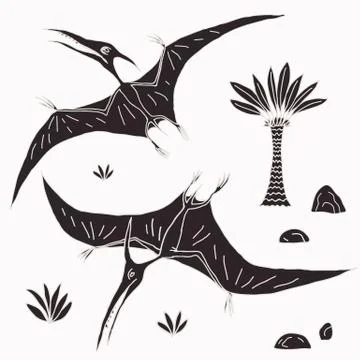 Vector hand drawn illustration jurassic Stock Illustration