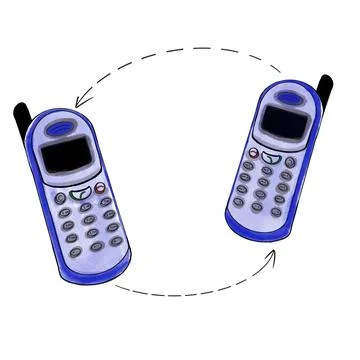 Vector hand drawn illustration of mobile connection, phones in shades of blue Stock Illustration