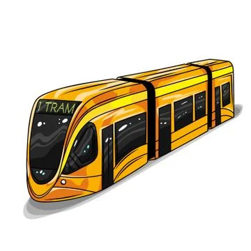 Vector hand drawn illustration of modern tram car. Illustration for print, we Stock Illustration