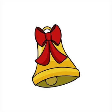 Vector hand drawn illustration of a New Year s bell with a red bow Stock Illustration