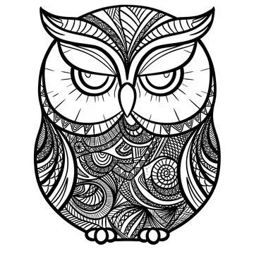 Vector hand drawn illustration of an owl. Zen doodle and zen tangle drawing with Stock Illustration