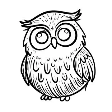 Vector hand drawn illustration of an owl. Doodle drawing for coloring book Stock Illustration