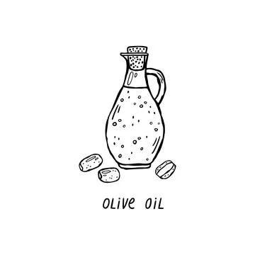 Vector hand-drawn illustration of a product for Italian cuisine. Olive oil Stock Illustration