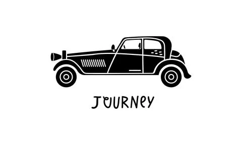 Vector hand-drawn illustration of a retro car. Personal vehicles. Illustrazione stock