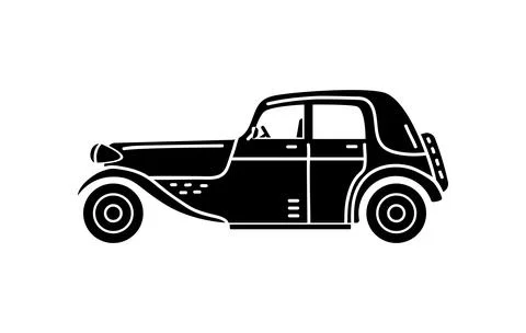 Vector hand-drawn illustration of a retro car. Personal vehicles. Illustrazione stock