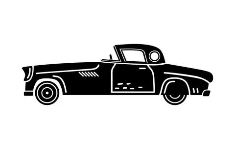 Vector hand-drawn illustration of a retro car. Personal vehicles. Stock Illustration