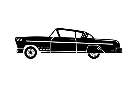Vector hand-drawn illustration of a retro car. Personal vehicles. Stock Illustration