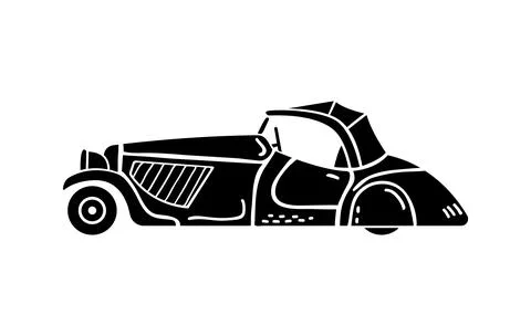 Vector hand-drawn illustration of a retro car. Personal vehicles. 스톡 일러스트