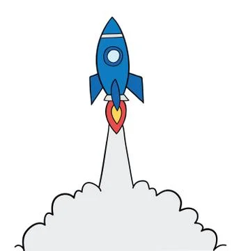 Vector hand-drawn illustration of rocket is flying. Illustrazione stock