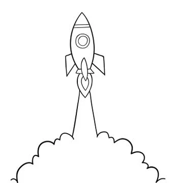 Vector hand-drawn illustration of rocket is flying. Illustrazione stock