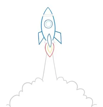 Vector hand-drawn illustration of rocket is flying. Illustrazione stock