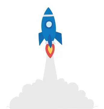 Vector hand-drawn illustration of rocket is flying. Illustrazione stock