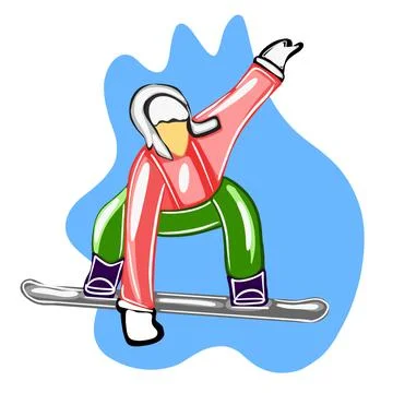 Vector hand drawn illustration of a snowboarder on a snowboard, color illustr Stock Illustration