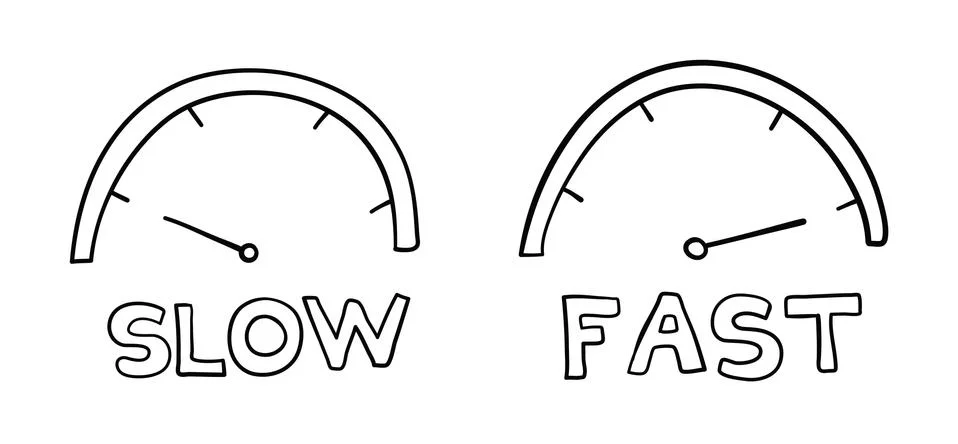 Vector hand-drawn illustration of speedometers. Slow and fast. 库存插图