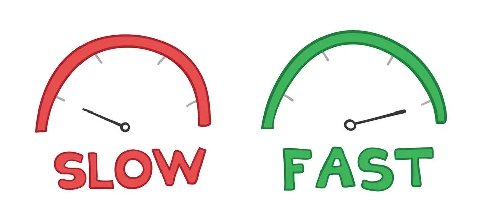 Vector hand-drawn illustration of speedometers. Slow and fast. Stock Illustration