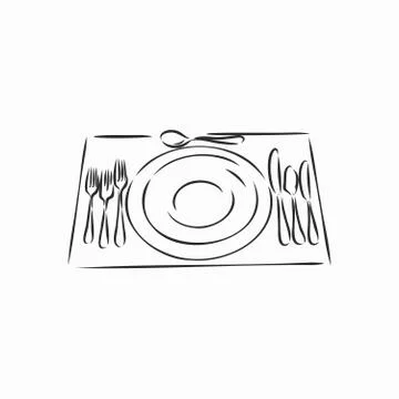Vector hand drawn illustration with Table setting set. Sketch. Vintage illust Stock Illustration