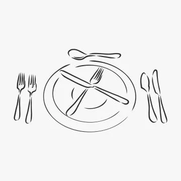 Vector hand drawn illustration with Table setting set. Sketch. Vintage illust Illustrazione stock
