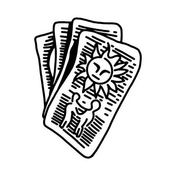 Vector hand drawn illustration of tarot cards. Magic and witchcraft symbols.  Illustrazione stock