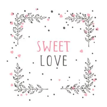 Vector hand drawn illustration of text SWEET LOVE Illustrazione stock