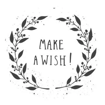 Vector hand drawn illustration of text MAKE A WISH!  Stock Illustration