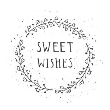 Vector hand drawn illustration of text SWEET WISHES Stock Illustration