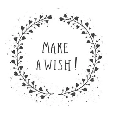 Vector hand drawn illustration of text MAKE A WISH! Stock Illustration