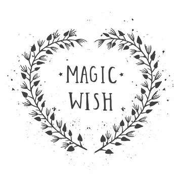 Vector hand drawn illustration of text MAGIC WISH and floral frame with grung Stock Illustration