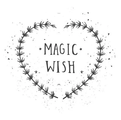 Vector hand drawn illustration of text MAGIC WISH and floral frame with grung Stock Illustration