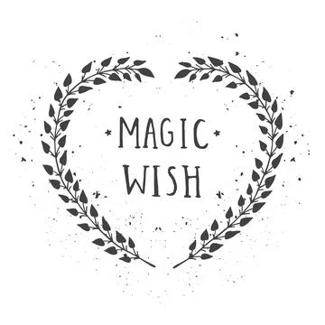Vector hand drawn illustration of text MAGIC WISH and floral frame with grung Illustrazione stock