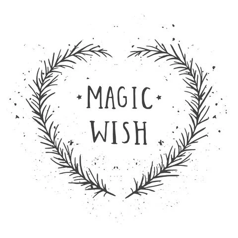 Vector hand drawn illustration of text MAGIC WISH and floral frame with grung Stock Illustration