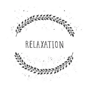 Vector hand drawn illustration of text RELAXATION and floral round frame with Stock Illustration