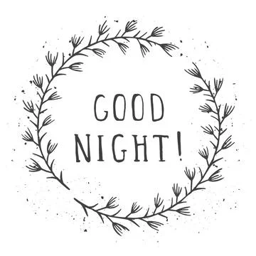 Vector hand drawn illustration of text GOOD NIGHT! And floral round frames wi Stock Illustration