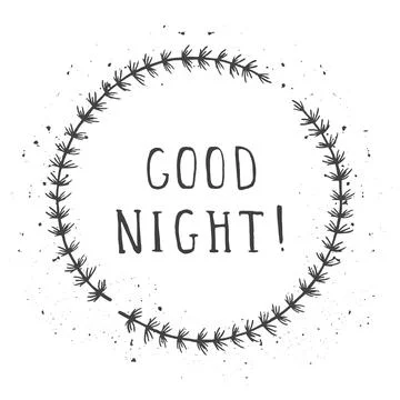 Vector hand drawn illustration of text GOOD NIGHT! And floral round frames wi Stock Illustration