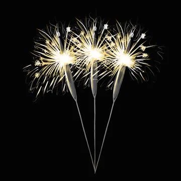 Vector hand drawn illustration of three sparklers, happy new year, color Stock Illustration