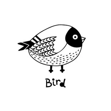 Vector hand drawn isolated element, little bird. Cute character. Simple modern Stock Illustration