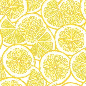 Vector hand drawn lemon slices seamless pattern print background. Stock Illustration