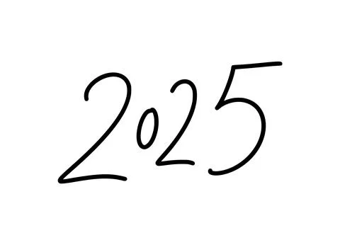 Vector hand drawn lettering calligraphy line number text 2025. Happy New Year Stock Illustration