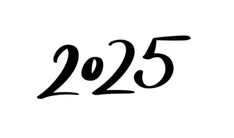 Vector hand drawn lettering calligraphy line number text 2025. Happy New Ye.. Stock Illustration