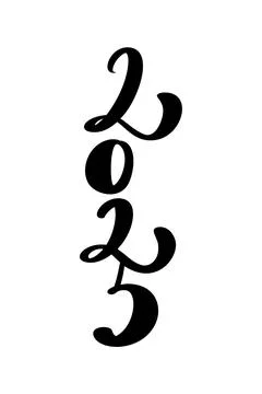 Vector hand drawn lettering calligraphy line number text 2025. Happy New Ye.. Stock Illustration