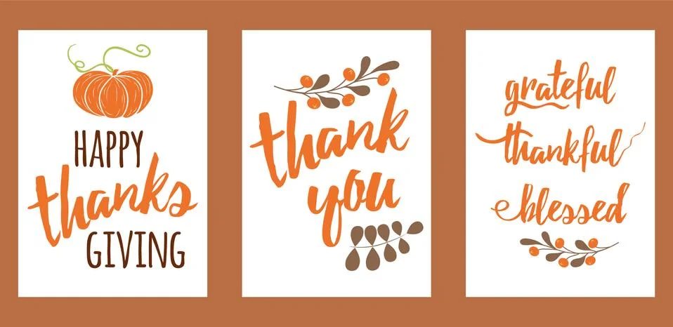 Vector hand drawn lettering elements Happy Thanksgiving Day print Set text wo Stock Illustration